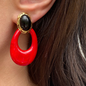 Estate Red Onyx Oval Disc Gemstone Earrings Charms, Estate Red Onyx Oval Disc Gemstone Earrings Charms - Legacy Saint Jewelry