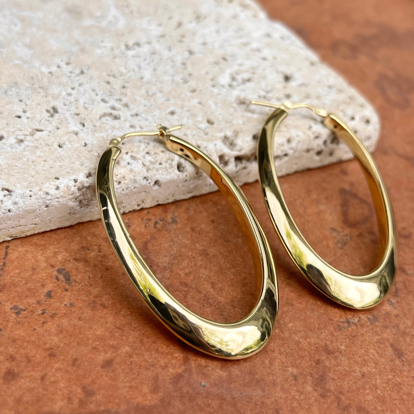 14KT Yellow Gold Long Oval Hoop Earrings 54mm