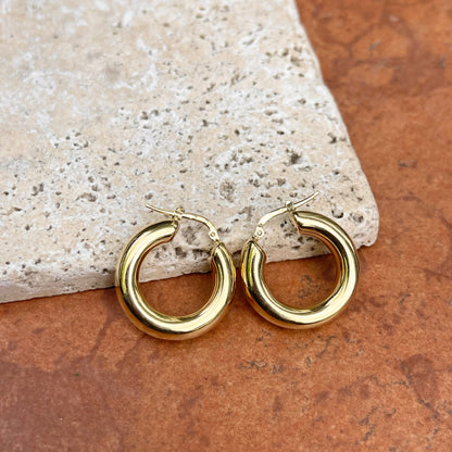 14KT Yellow Gold Chunky 8mm Tube Round Hoop Earrings 27mm