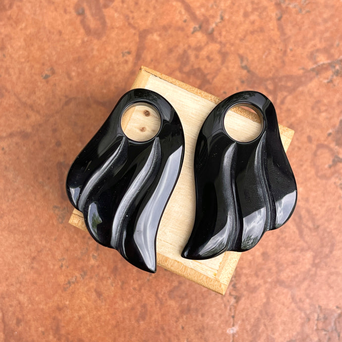 Estate Genuine Black Onyx Fan Shaped Large Earring Charms