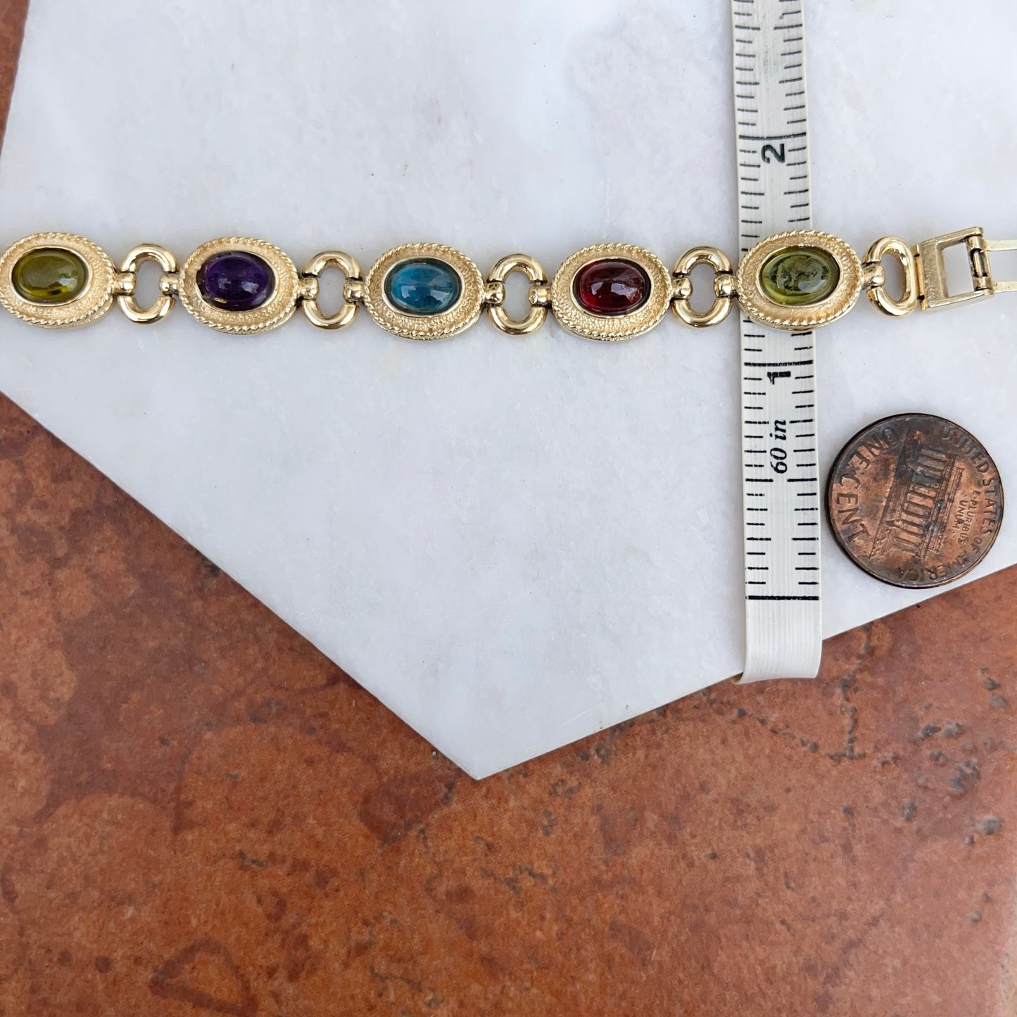 Estate 14KT Yellow Gold Etruscan Oval Gemstone Link Bracelet