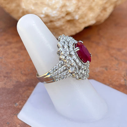 Estate 18KT White Gold Oval 4.83 CT Ruby + Pave Diamond Ring