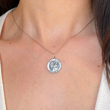 Load image into Gallery viewer, Sterling Silver Antiqued Saint Matthew Round Medal Pendant 20mm