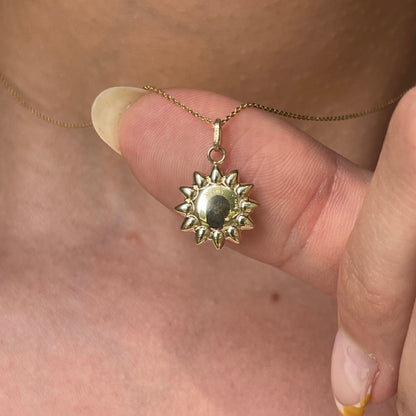 14KT Yellow Gold Puffed Sun Pendant Charm