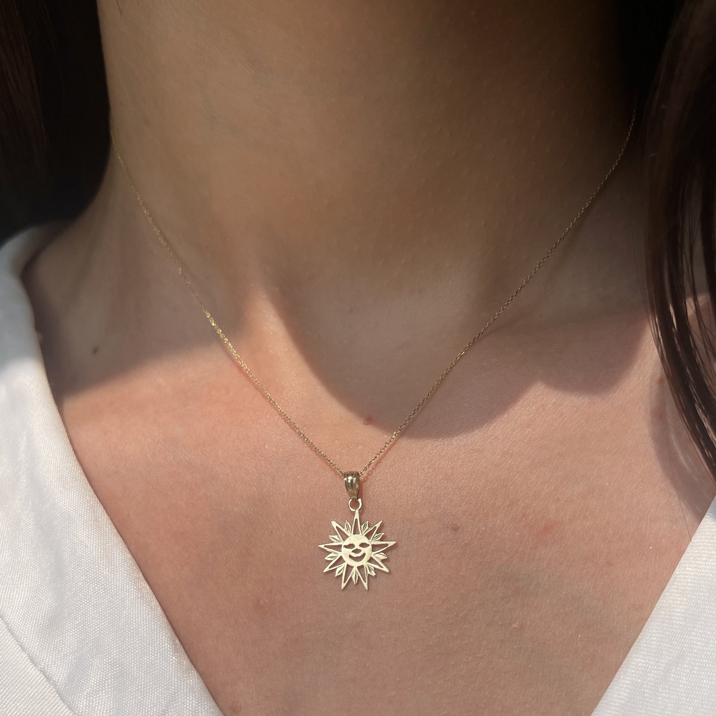 14KT Yellow Gold Smiling Sun Pendant Charm