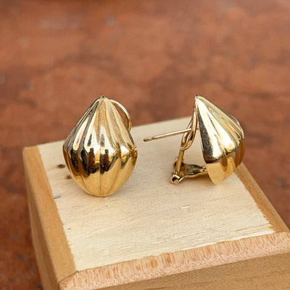 Estate 14KT Yellow Gold Ribbed Pear Shape Omega Earrings