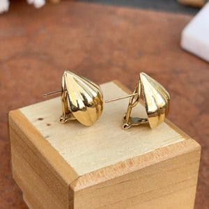 Estate 14KT Yellow Gold Ribbed Pear Shape Omega Earrings