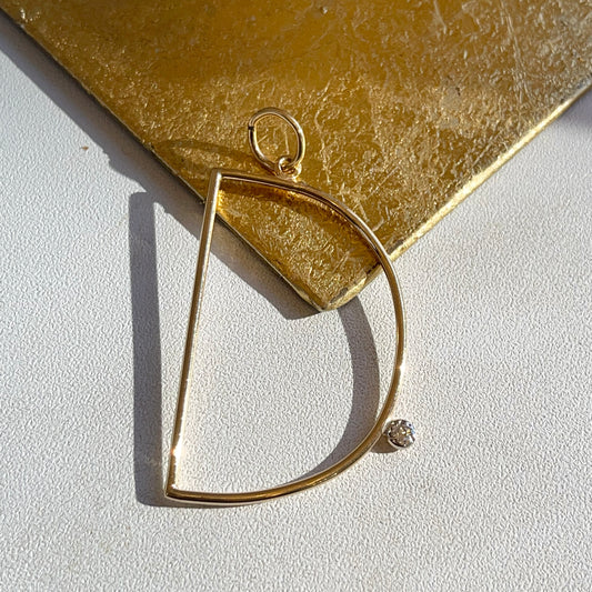 Estate 14KT Yellow Gold Large "D" Initial Diamond Pendant