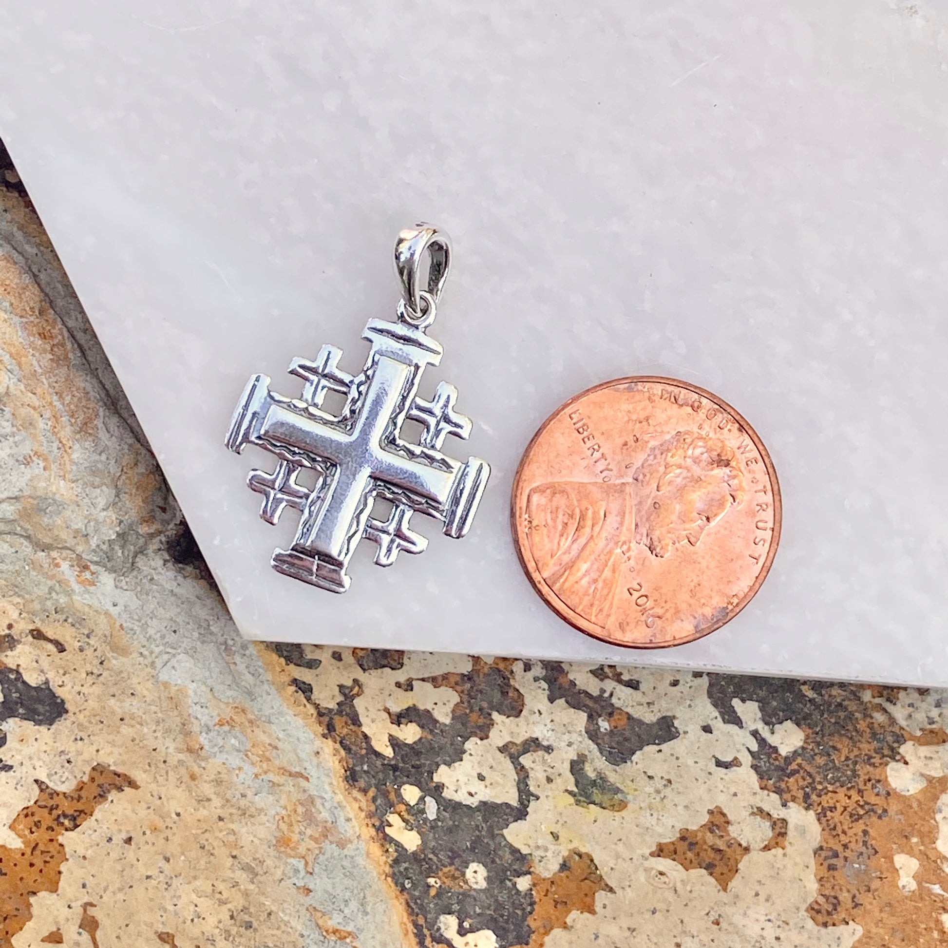 Sterling Silver Antiqued Jerusalem Crusader Cross Pendant 29mm, Sterling Silver Antiqued Jerusalem Crusader Cross Pendant 29mm - Legacy Saint Jewelry