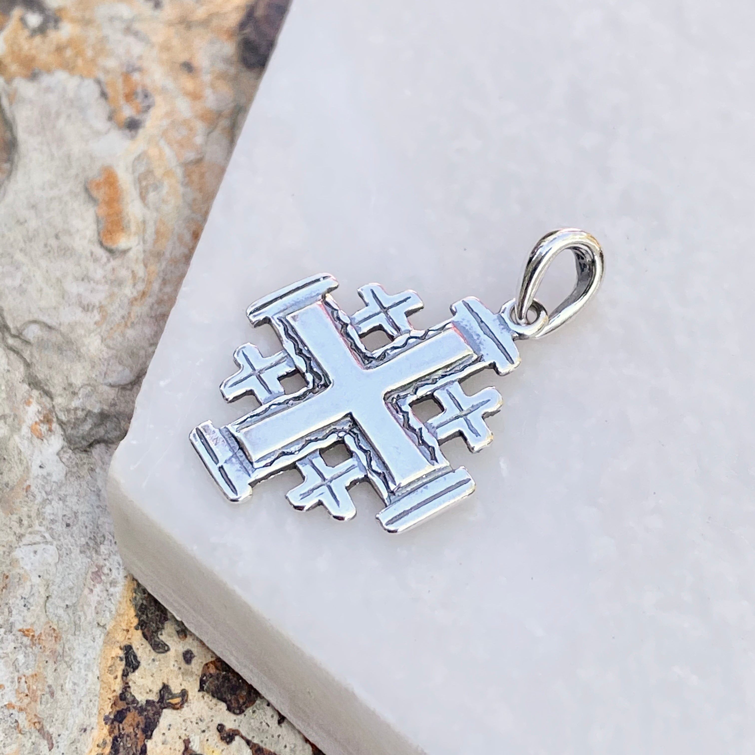 Sterling Silver Antiqued Jerusalem Crusader Cross Pendant 18mm – LSJ