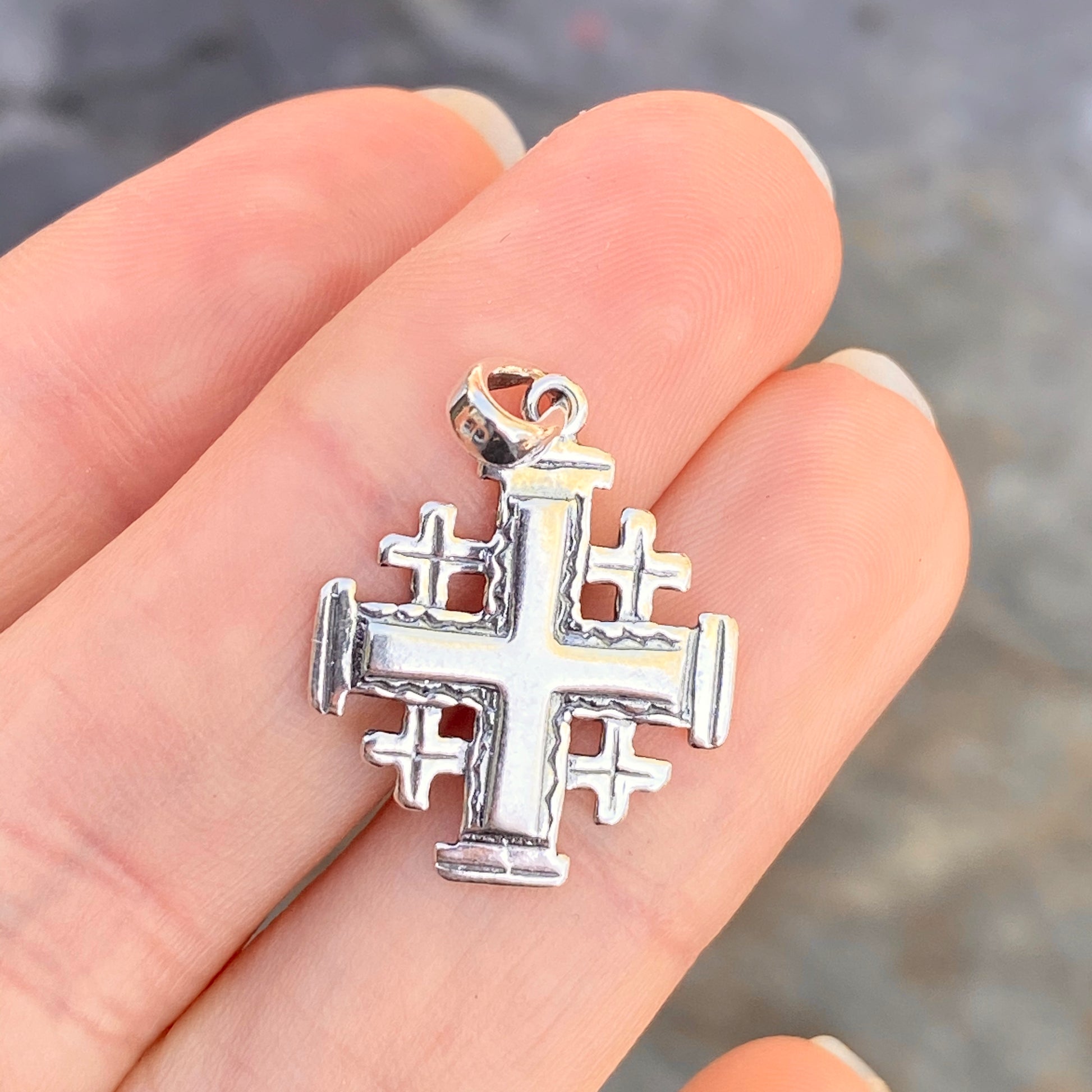 Sterling Silver Antiqued Jerusalem Crusader Cross Pendant 29mm, Sterling Silver Antiqued Jerusalem Crusader Cross Pendant 29mm - Legacy Saint Jewelry