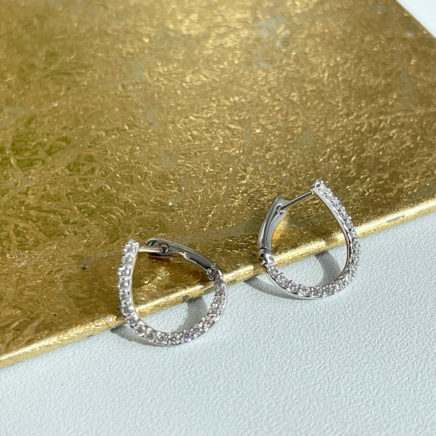 14KT White Gold Pave Diamond Twist Huggie Hoop Earrings