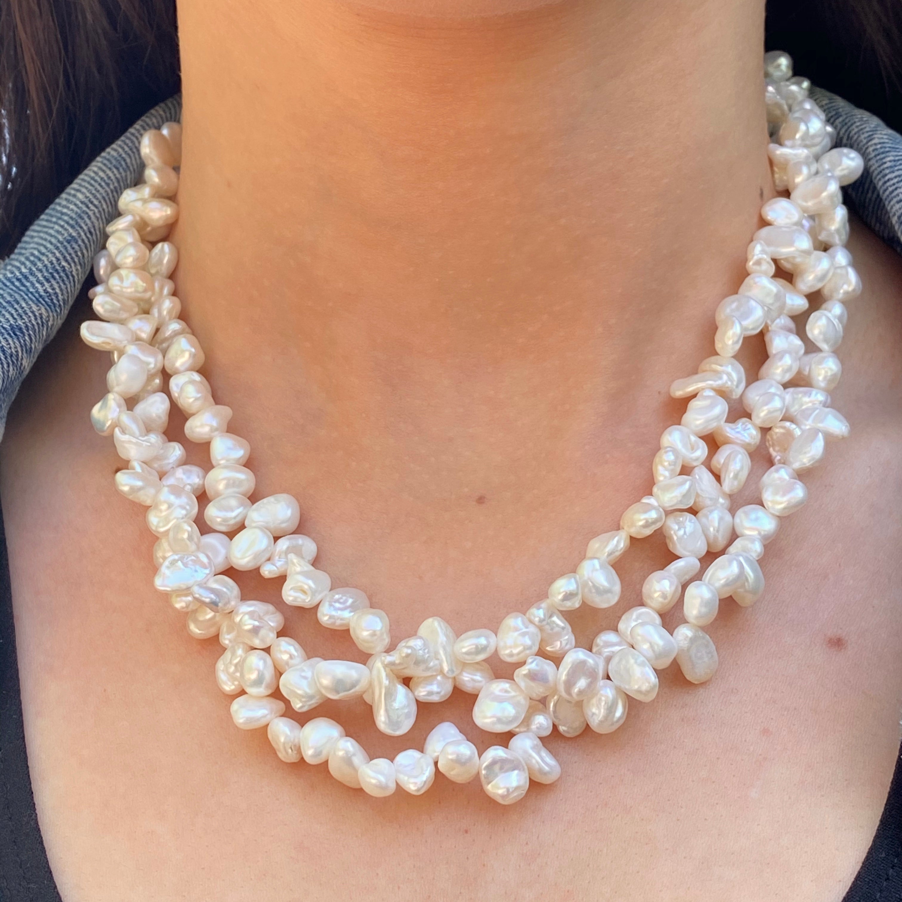 Navratan' jadau necklace in triple pearl strands and matching earring –  divakaari