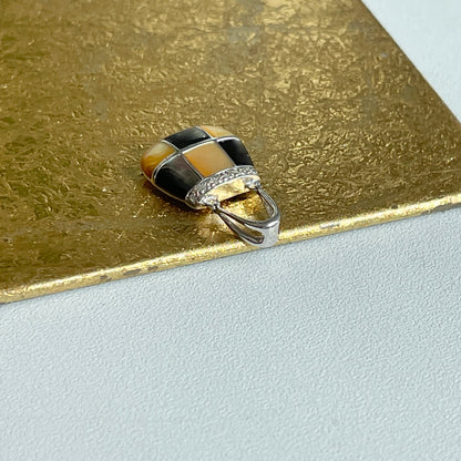 Estate 14KT White Gold Diamond, Mother of Pearl + Abalone Handbag Pendant Charm