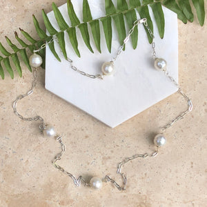 Sterling Silver Paspaley South Sea Pearl Station Chain Necklace 28" - Legacy Saint Jewelry