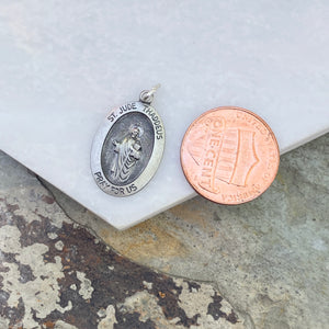 Sterling Silver Antiqued Saint Jude Oval Medal Pendant 25mm, Sterling Silver Antiqued Saint Jude Oval Medal Pendant 25mm - Legacy Saint Jewelry