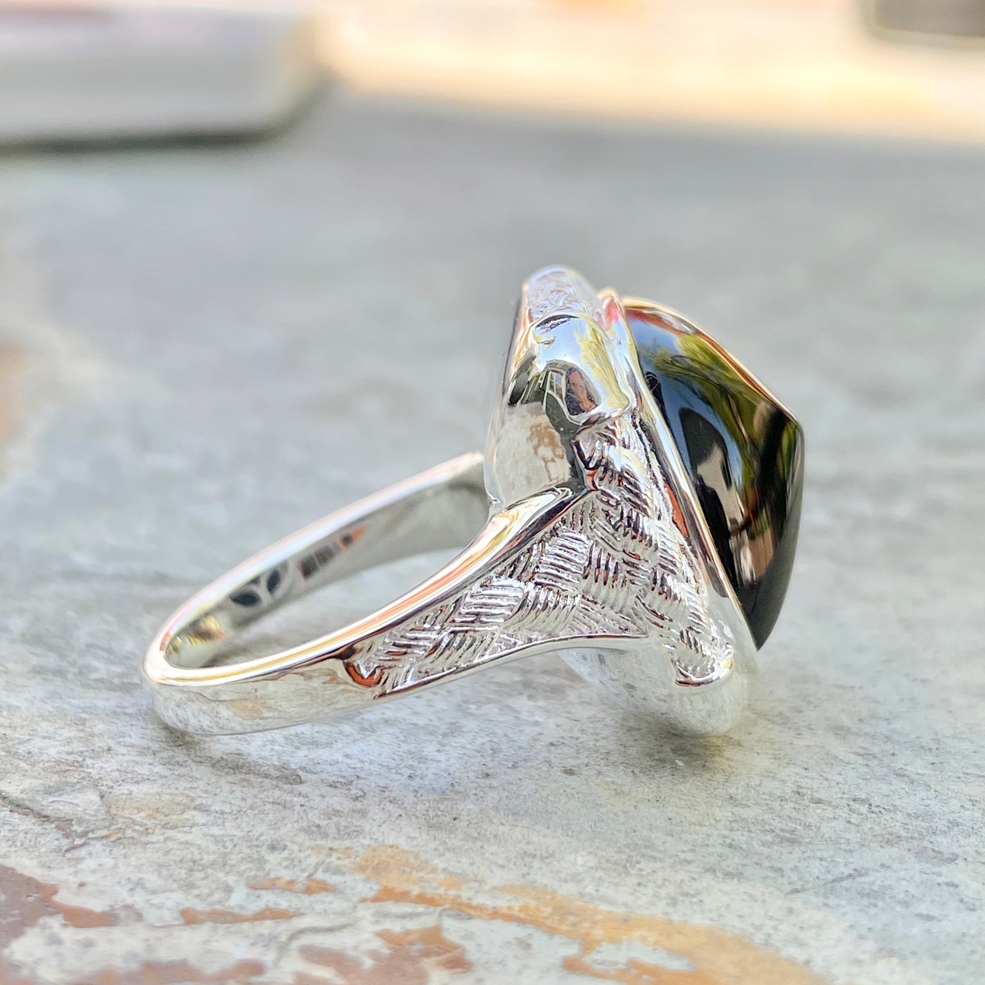 Trinity Ring Vintage 925 Sterling Silver Black Gem Ring Cocktail