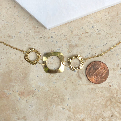 14KT Yellow Gold Shiny + Hammered Squared Circle Link Necklace, 14KT Yellow Gold Shiny + Hammered Squared Circle Link Necklace - Legacy Saint Jewelry
