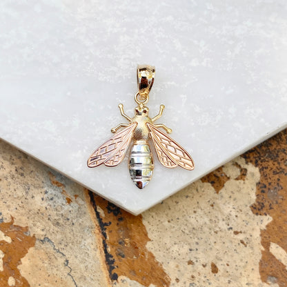 Tri-Color 14KT Yellow Gold, Rose Gold, + White Rhodium Bee Pendant Charm, Tri-Color 14KT Yellow Gold, Rose Gold, + White Rhodium Bee Pendant Charm - Legacy Saint Jewelry