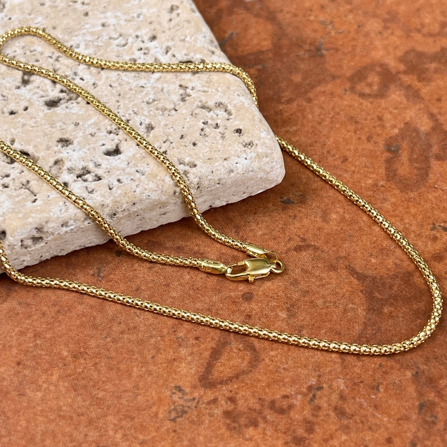 14KT Yellow Gold Rounded 1.5mm Mesh Popcorn Link Chain Necklace