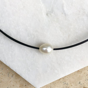 Blackened Stainless Steel Freshwater Pearl Necklace, Blackened Stainless Steel Freshwater Pearl Necklace - Legacy Saint Jewelry