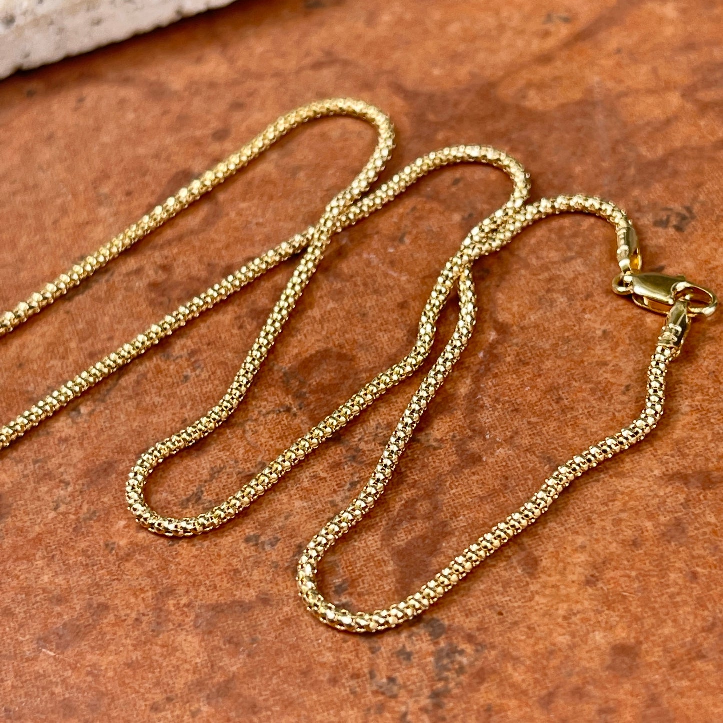 14KT Yellow Gold Rounded 1.5mm Mesh Popcorn Link Chain Necklace