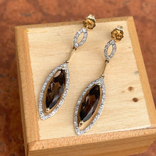 Load image into Gallery viewer, Estate 14KT White Gold + Yellow Gold Pave Diamond + Smokey Quartz Dangle Earrings
