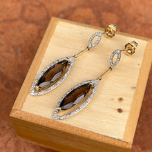 Load image into Gallery viewer, Estate 14KT White Gold + Yellow Gold Pave Diamond + Smokey Quartz Dangle Earrings
