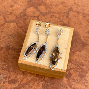 14KT White Gold + Yellow Gold Pave Diamond & Smokey Quartz Slide Pendant with Matching Earrings