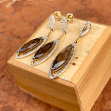 Load image into Gallery viewer, 14KT White Gold + Yellow Gold Pave Diamond &amp; Smokey Quartz Slide Pendant with Matching Earrings