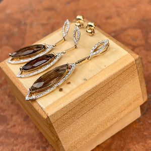 14KT White Gold + Yellow Gold Pave Diamond & Smokey Quartz Slide Pendant with Matching Earrings