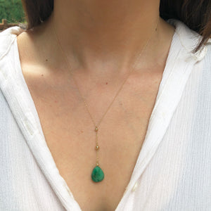 14KT Yellow Gold Emerald Y Chain Necklace Lariat, 14KT Yellow Gold Emerald Y Chain Necklace Lariat - Legacy Saint Jewelry