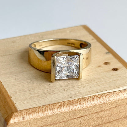 Estate 10KT Yellow Gold Channel-Set Square CZ Ring