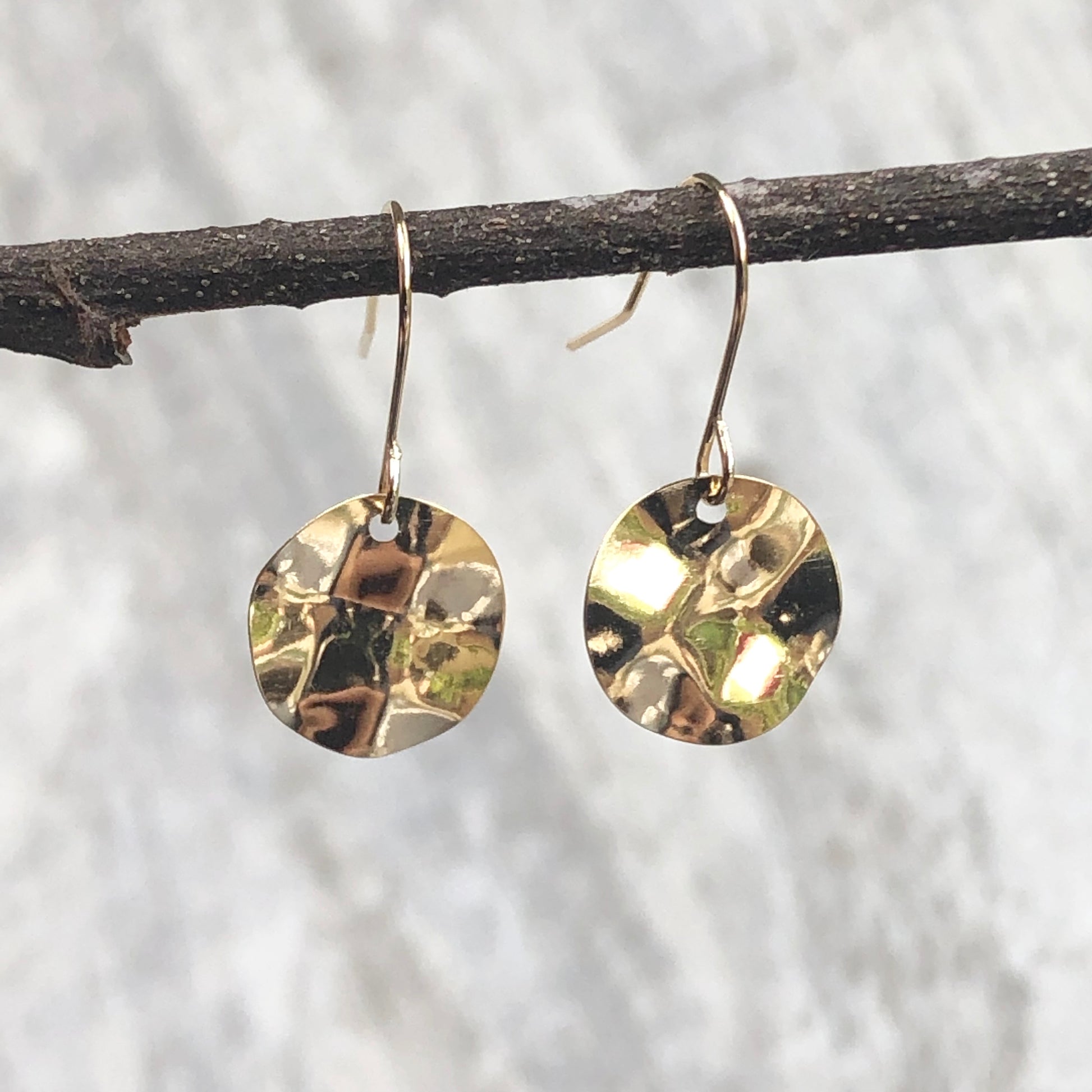 14KT Yellow Gold Hammered Circles Dangle Earrings, 14KT Yellow Gold Hammered Circles Dangle Earrings - Legacy Saint Jewelry