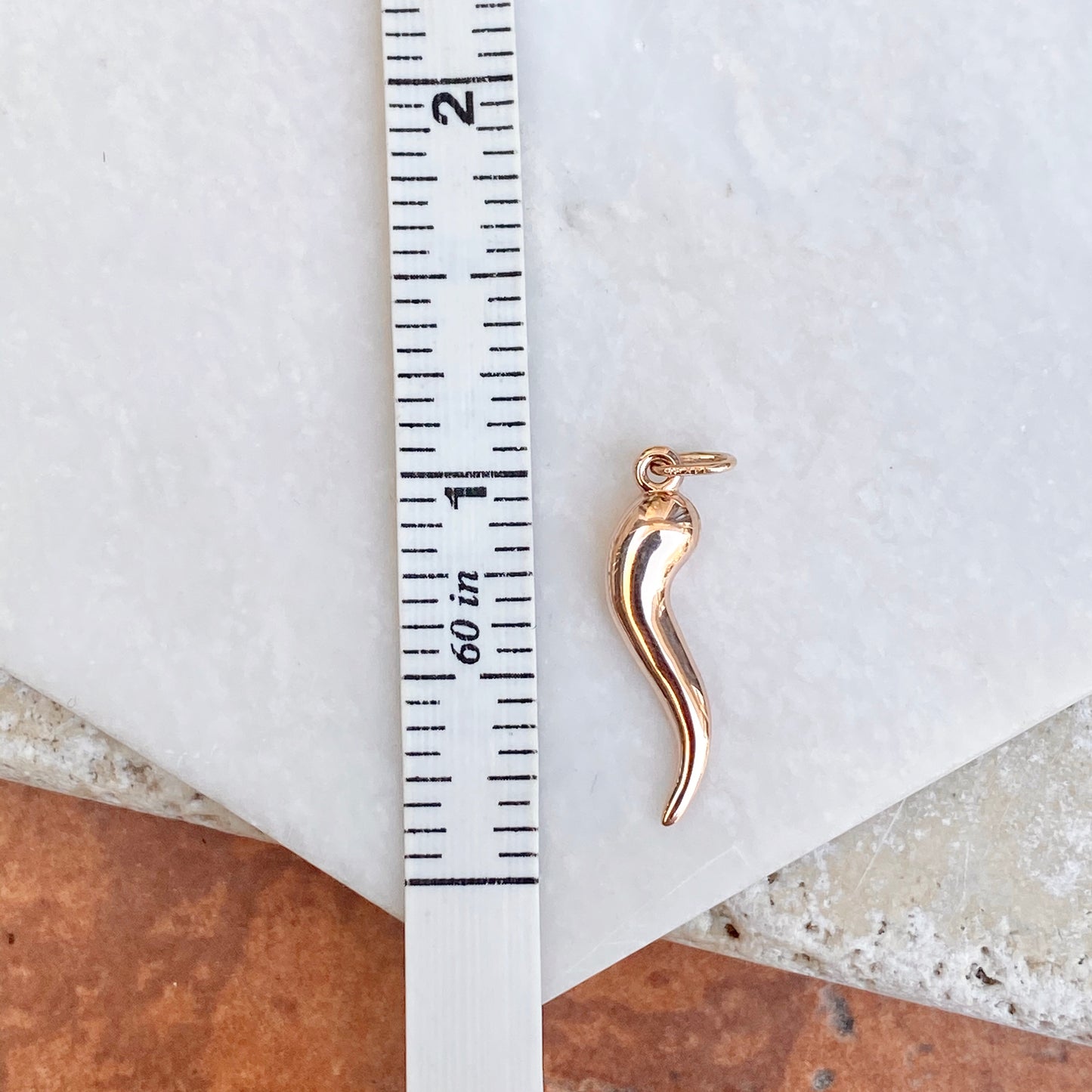 14KT Rose Gold Small "Cornicello" Italian Horn Pendant Charm 25mm