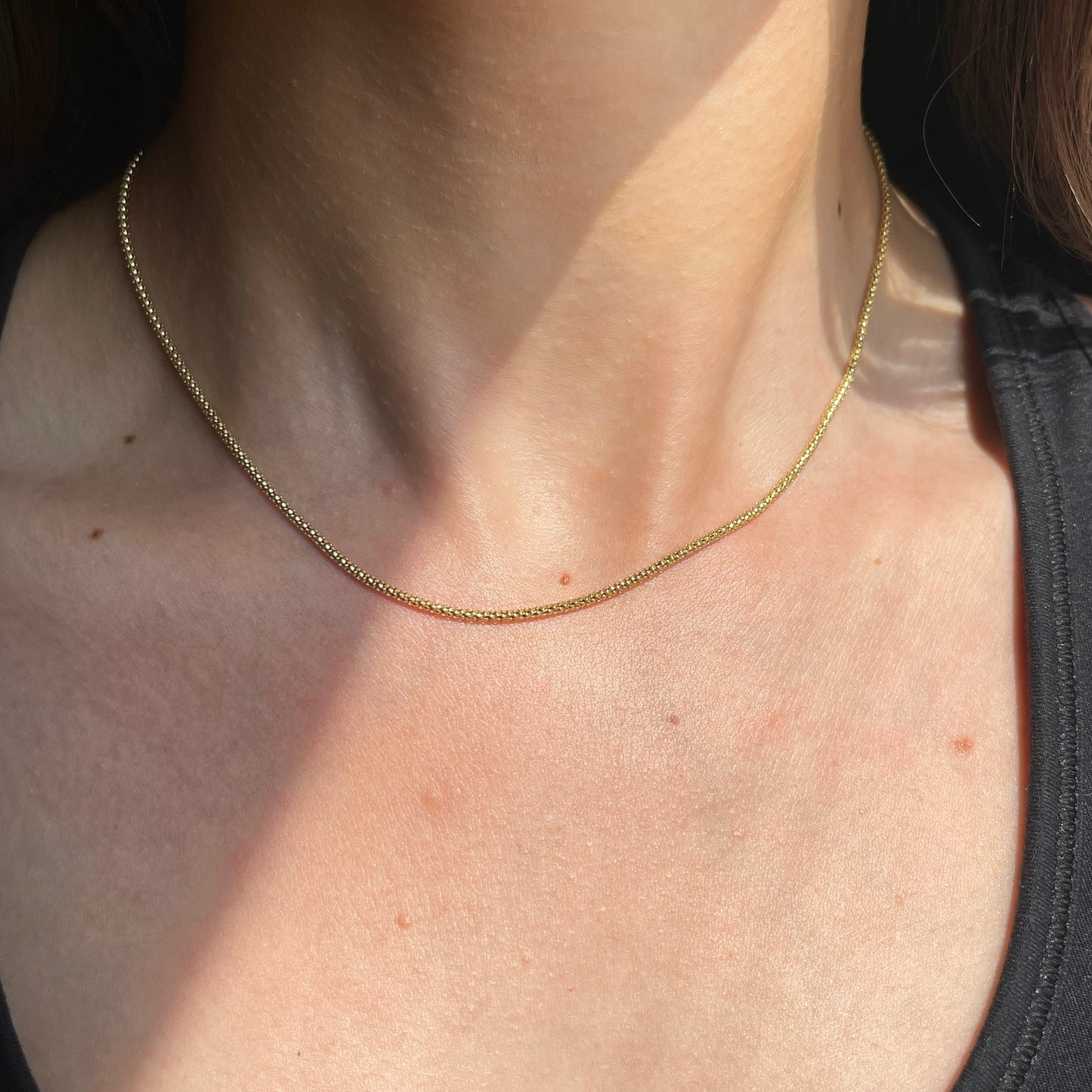 14KT Yellow Gold Rounded 1.5mm Mesh Popcorn Link Chain Necklace