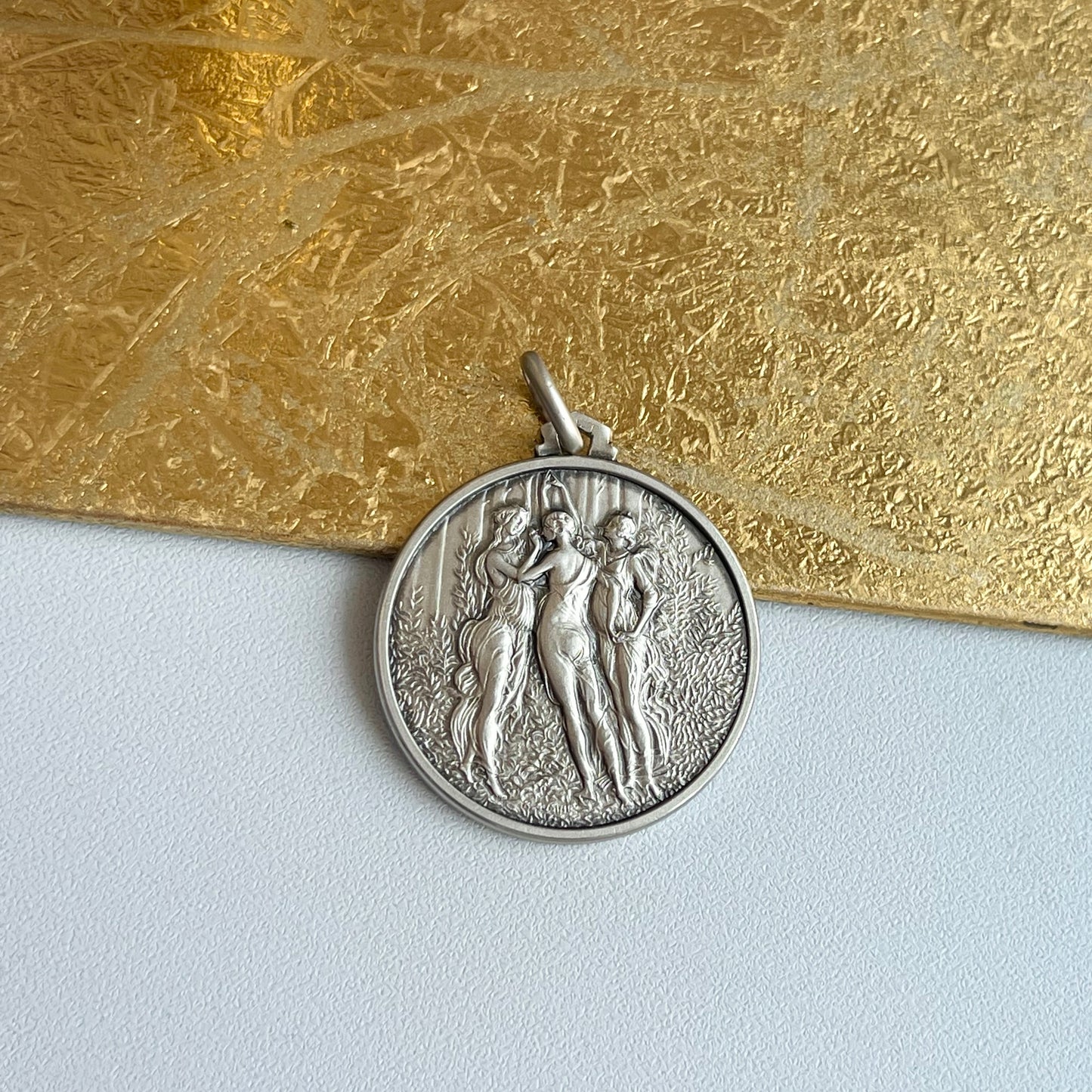 Sterling Silver Antiqued-Finish Venetian 3 Graces Greek Pendant 30mm