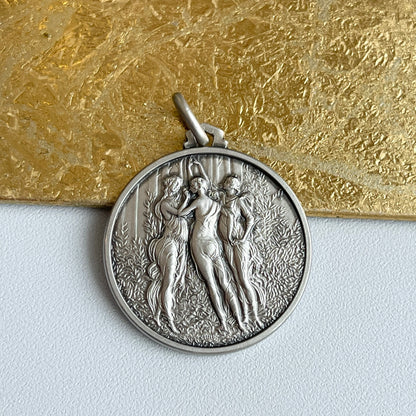 Sterling Silver Antiqued-Finish Venetian 3 Graces Greek Pendant 30mm