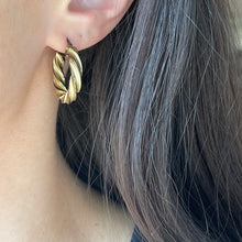 Load image into Gallery viewer, Estate 14KT Yellow Gold + Chocolate Gold Twist Hoop Earrings 22mm