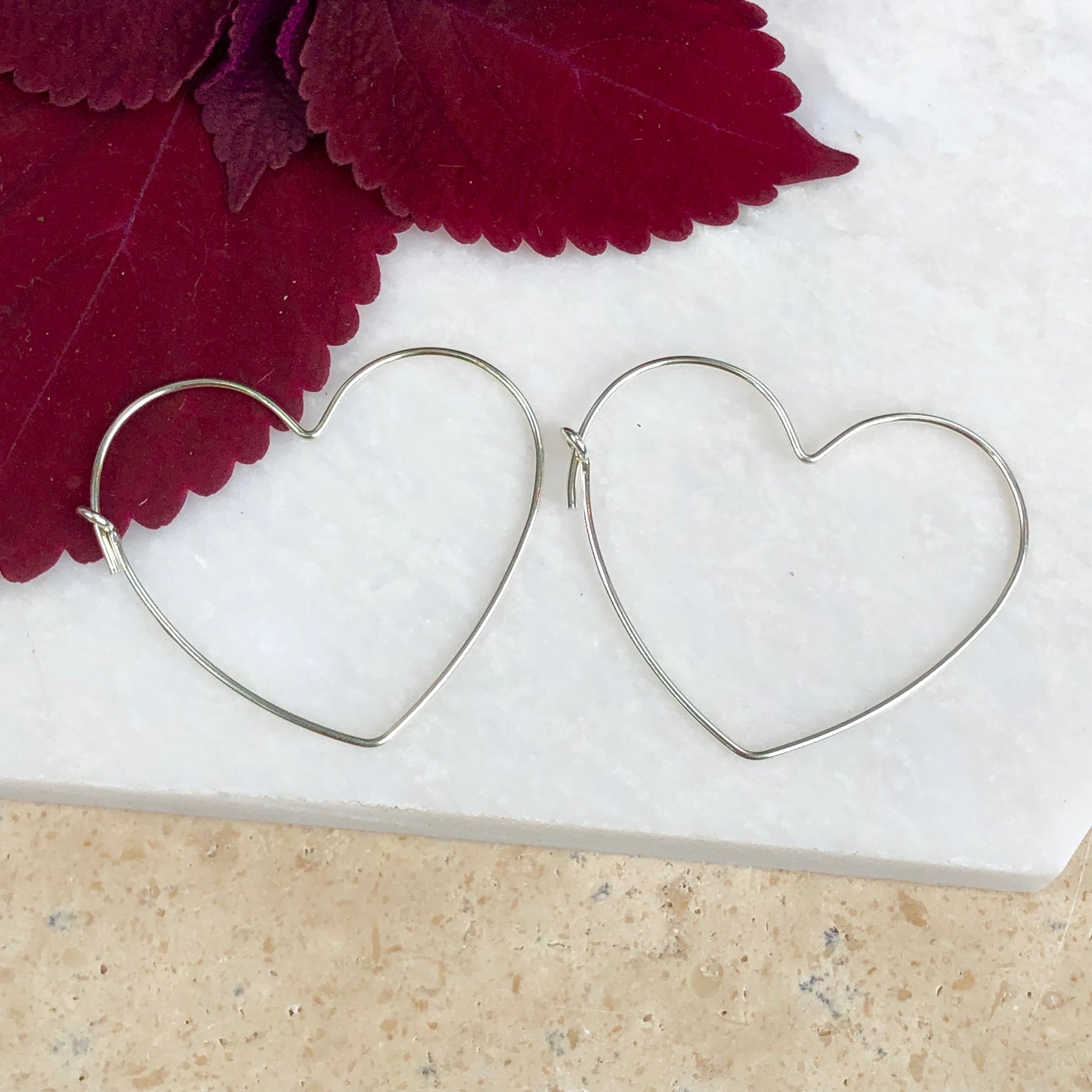 Sterling Silver Heart Hoop Earrings 30MM, Sterling Silver Heart Hoop Earrings 30MM - Legacy Saint Jewelry