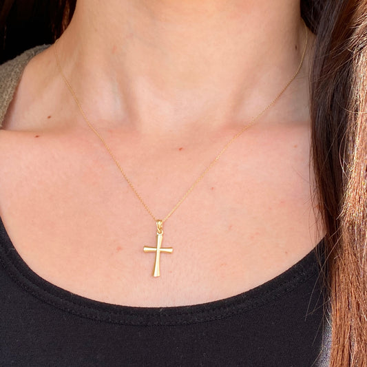 10KT Yellow Gold Beveled Cross Pendant Charm