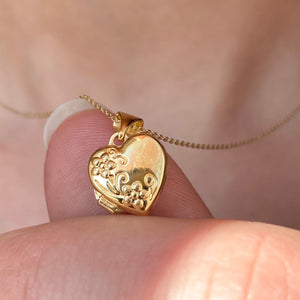14KT Yellow Gold Polished Detailed Floral Mini Heart Locket Pendant