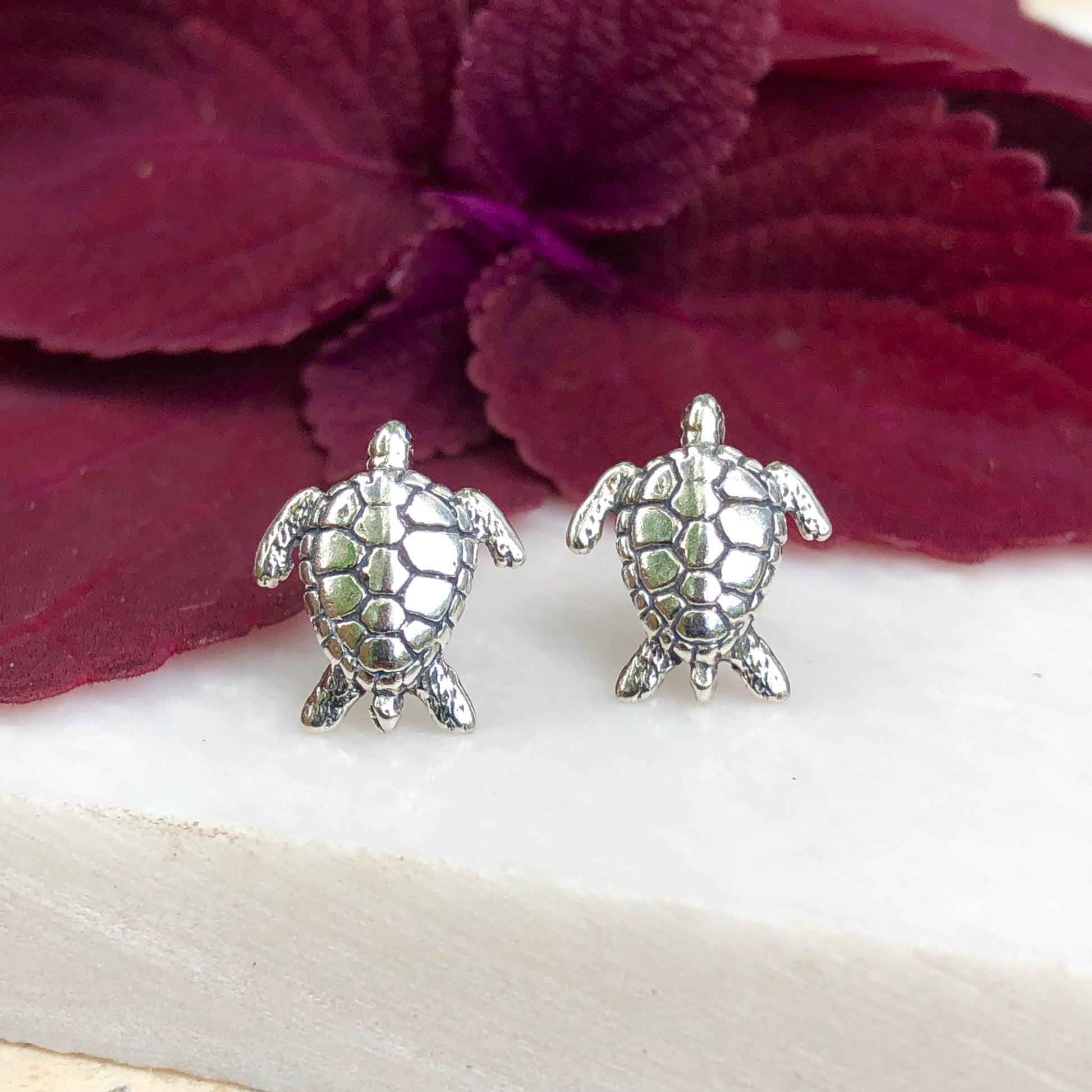 Sterling Silver Oxidized Sea Turtle Stud Earrings, Sterling Silver Oxidized Sea Turtle Stud Earrings - Legacy Saint Jewelry