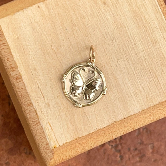 14KT Yellow Gold Raised Butterfly Round Pendant Charm