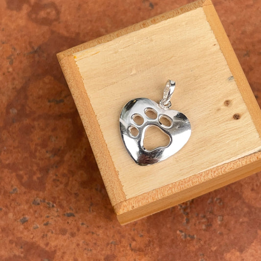 Sterling Silver Paw Print Heart Pendant Charm
