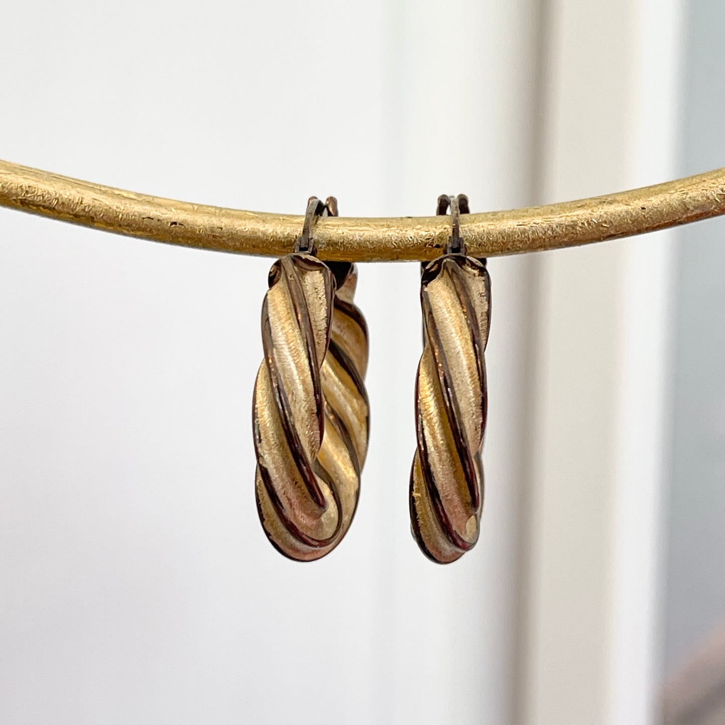 Estate 14KT Yellow Gold + Chocolate Gold Twist Hoop Earrings 22mm