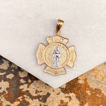 Load image into Gallery viewer, Two-Tone 14KT Yellow Gold + White Gold Saint Florian Pendant 22mm, Two-Tone 14KT Yellow Gold + White Gold Saint Florian Pendant 22mm - Legacy Saint Jewelry