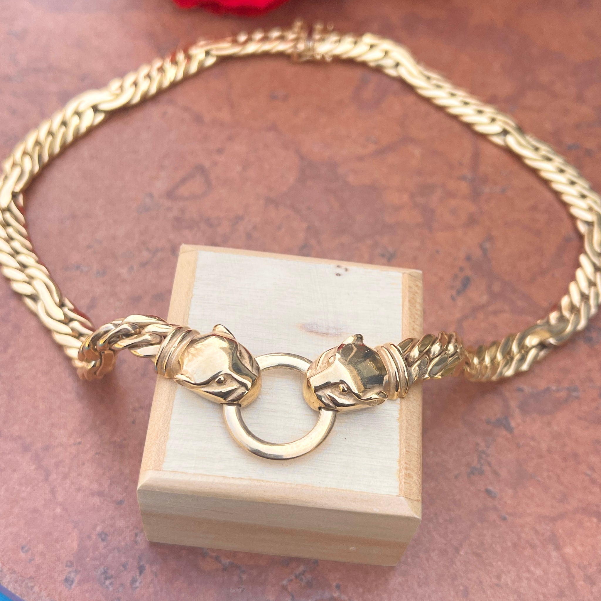 Estate 18KT Yellow Gold Double Panther Head Diamond Cuban Link Bracele – LSJ