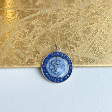 Load image into Gallery viewer, Sterling Silver + Blue Enamel Saint Christopher Round Medal Pendant 20mm