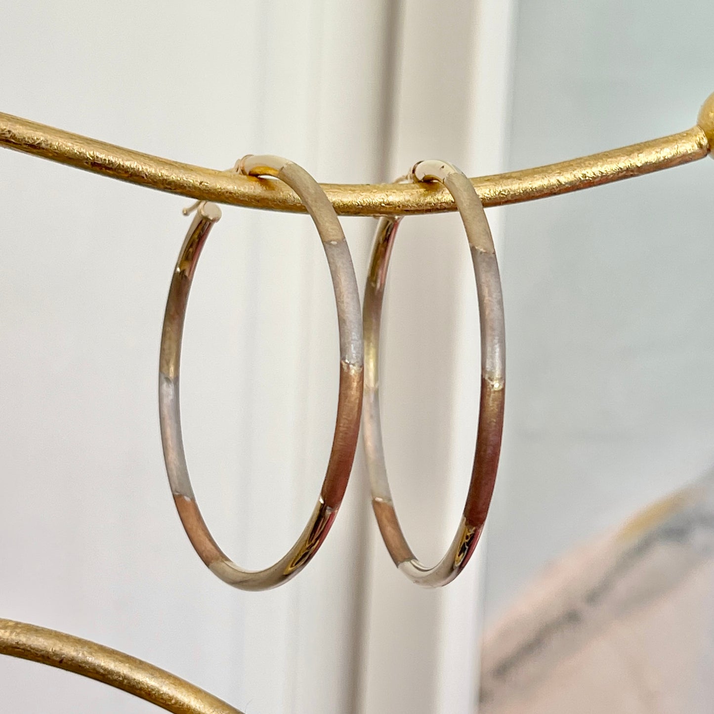 10KT White Gold, Yellow Gold + Rose Gold Diamond-Cut Hoop Earrings